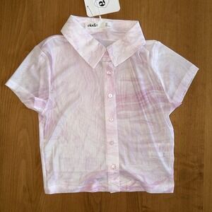 NEW Elodie‎ Top Womens Size Small Sheer Collared Button Up Cropped Pink